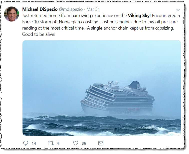 Viking Sky cruise ship in storm