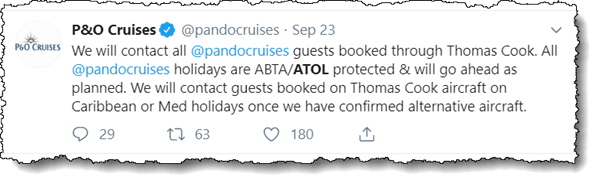 A cruise company reassuring its guests
