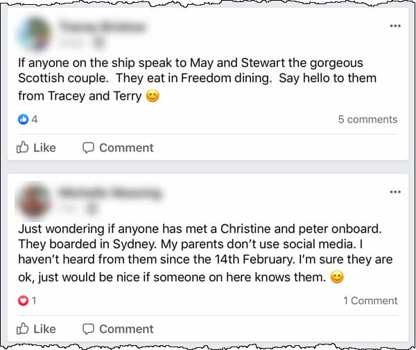 Cruise Facebook Group Posts