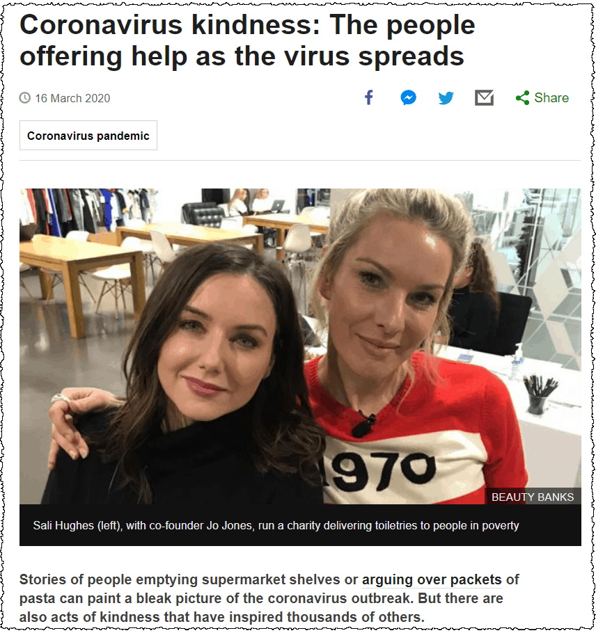 People offereing help and sharing kindness as the coronavirus spreads 