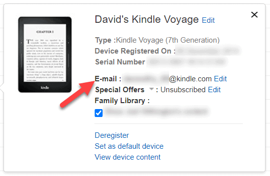 This is where you can find the email address for your Kindle device