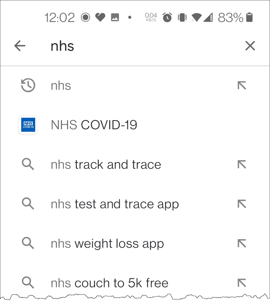 Search for NHS app